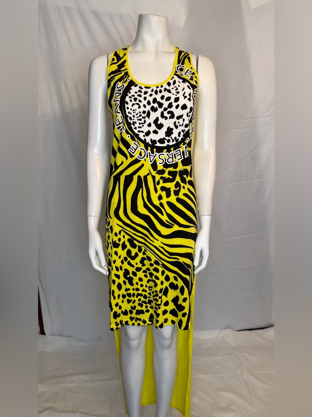 Versace Jeans Collection Yellow and Black Animal-Print Maxi Dress